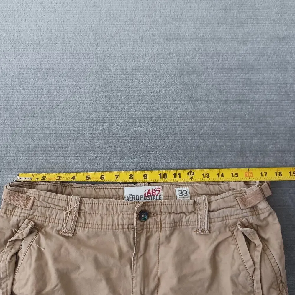 Y2K‎ Aeropostale A87 Utility Cargo Short 33x12 Beige Paratrooper Heavyweight